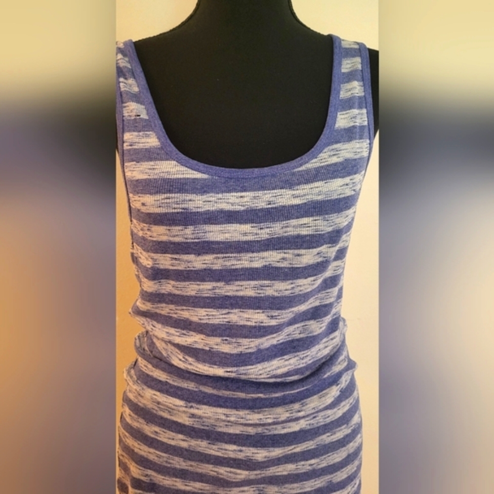 Casual Purple & Gray Striped‎ Women's Tank Top (Size L) - Picture 4 of 11